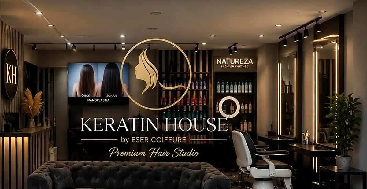 KeratinHouse34 Bahçelievler salonunun siyah ve altın tonlarındaki iç mekânı